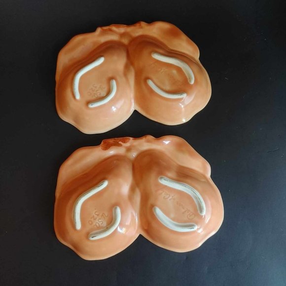 VTG Belmar Of California Pottery Pear Dish USA 320 Peach Double Bowl Set of 2 - Picture 6 of 9